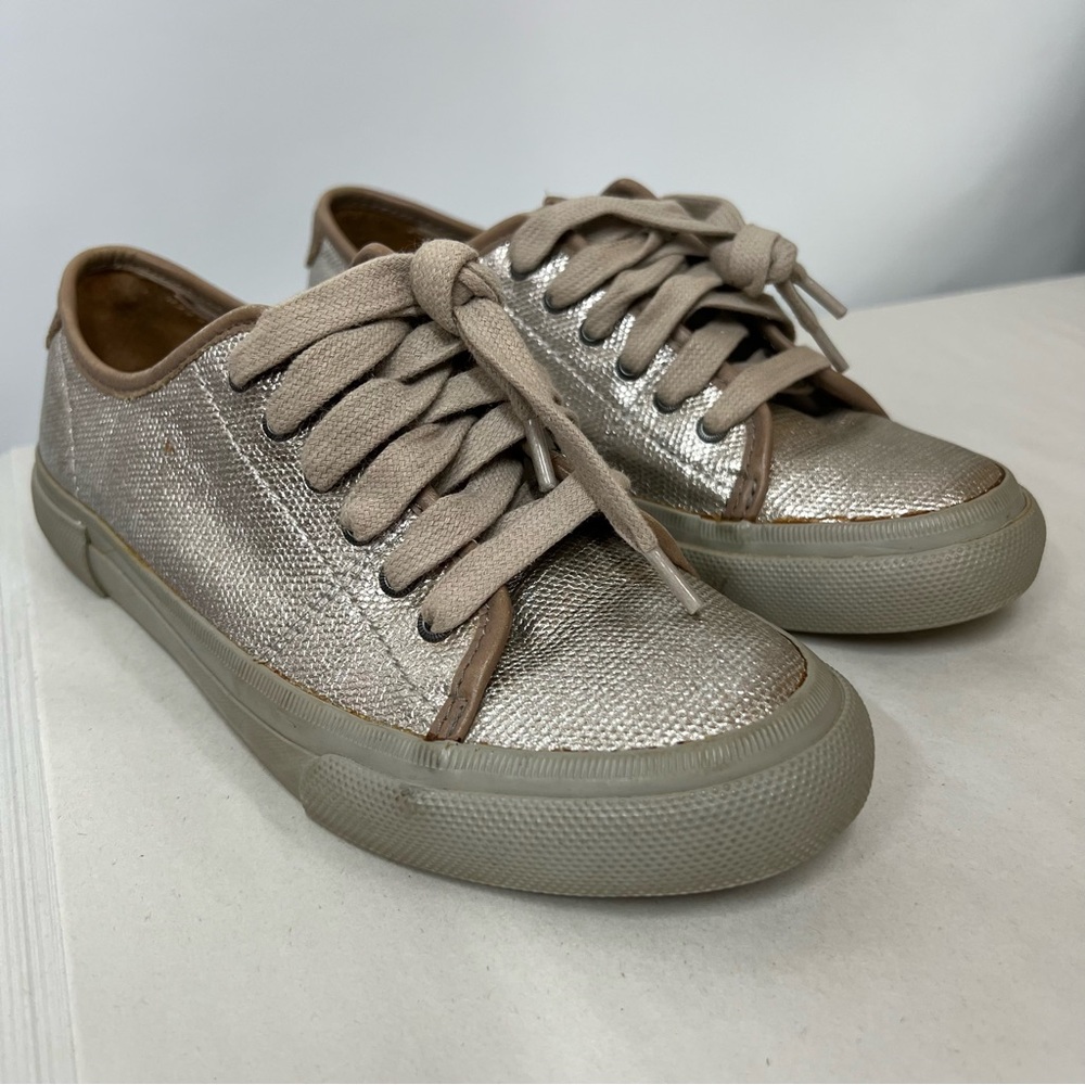 Frye 7M pew low- top lace-up Silver rose blush leather Sneakers Metallic